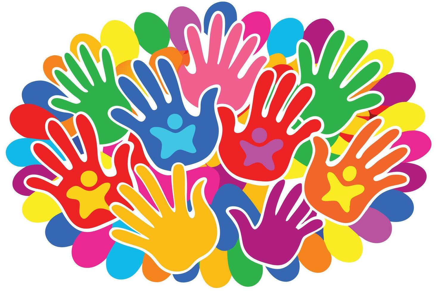 Hands Colorful Group Crowd White Background Design vector