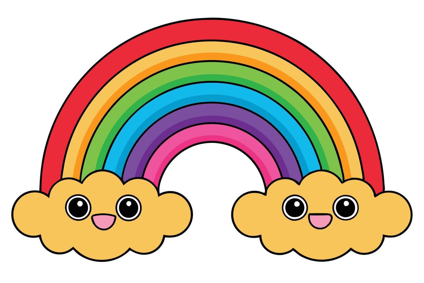 Colorful Rainbow with Cartoon Clouds Isolated on White Background vector
