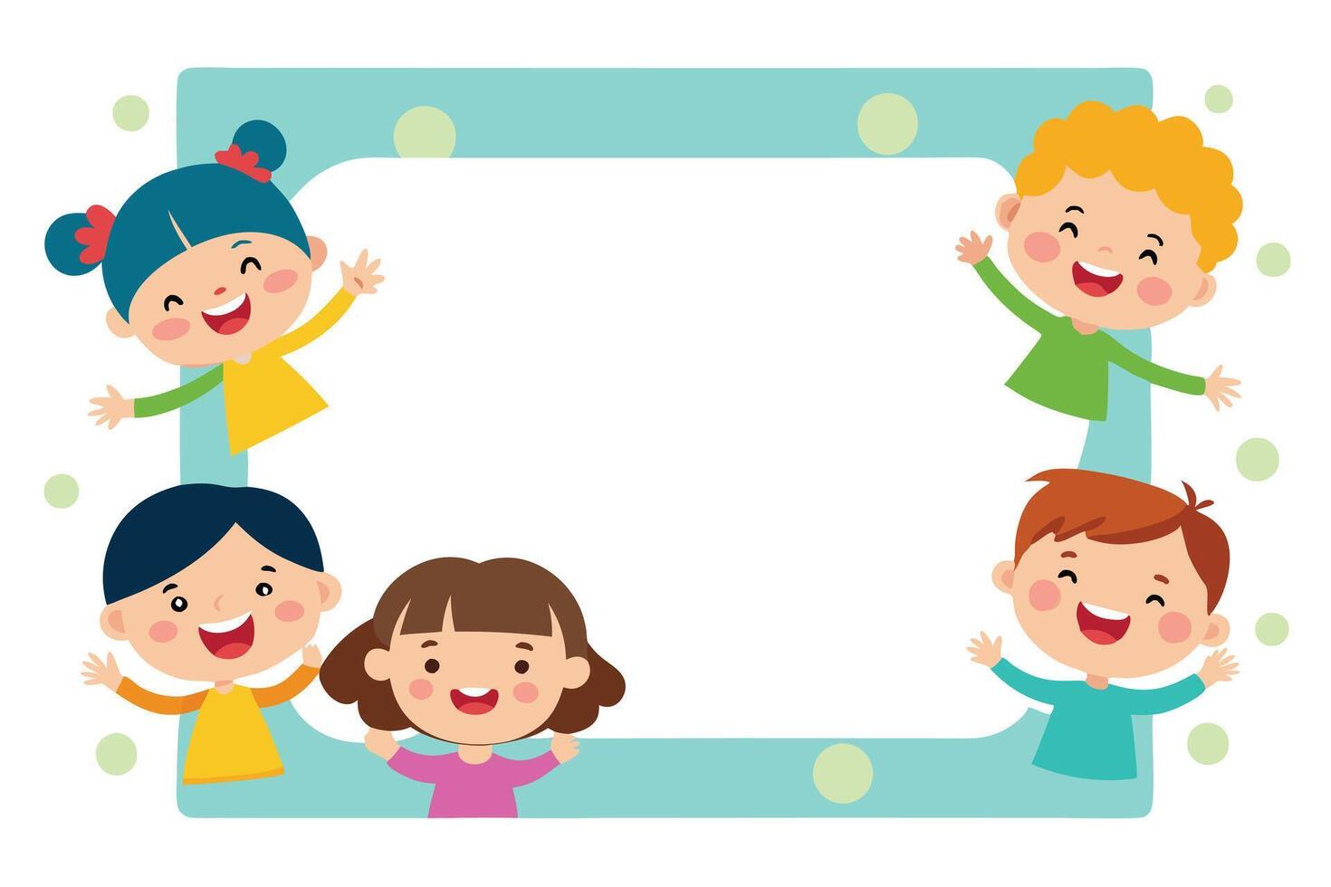 Cheerful Kids Waving Around Light Blue on White Background Cartoon Style vector