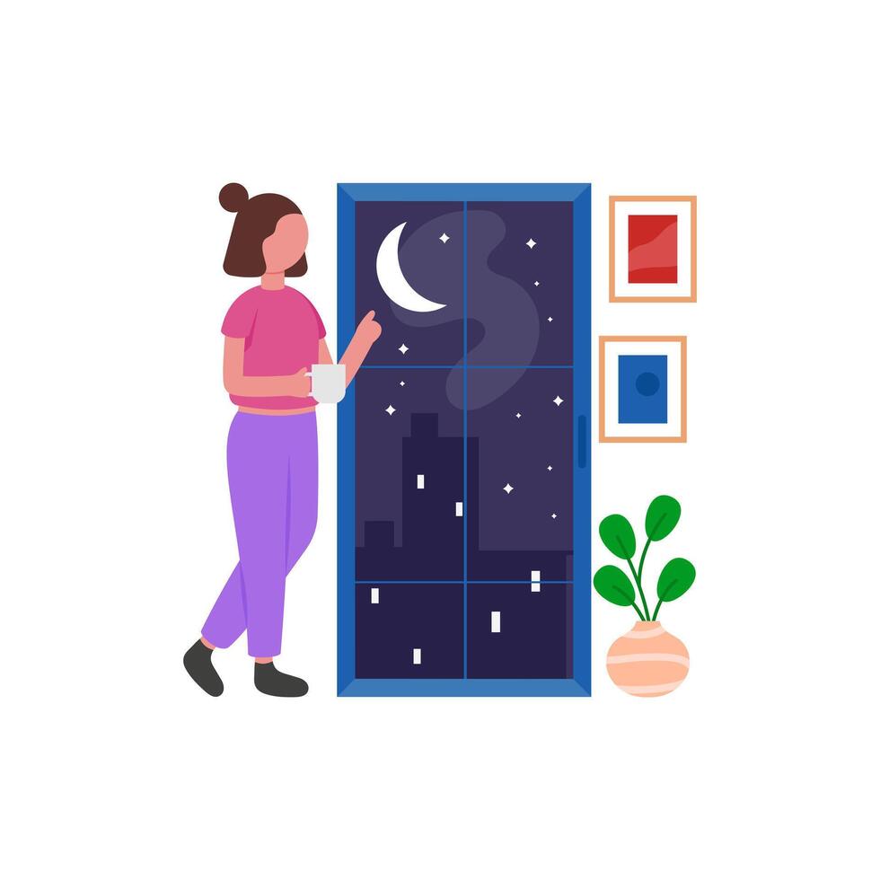 Serene Moon Observation Moment vector