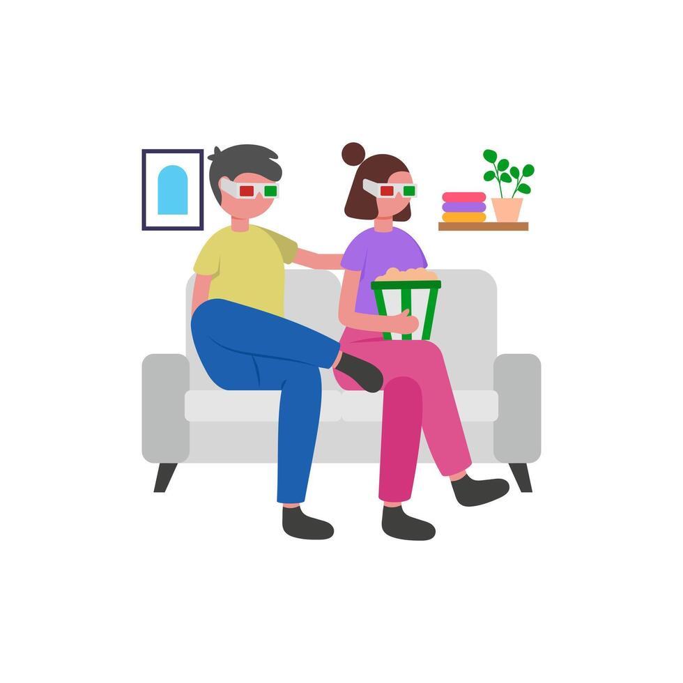 Romantic Couple Movie Night vector