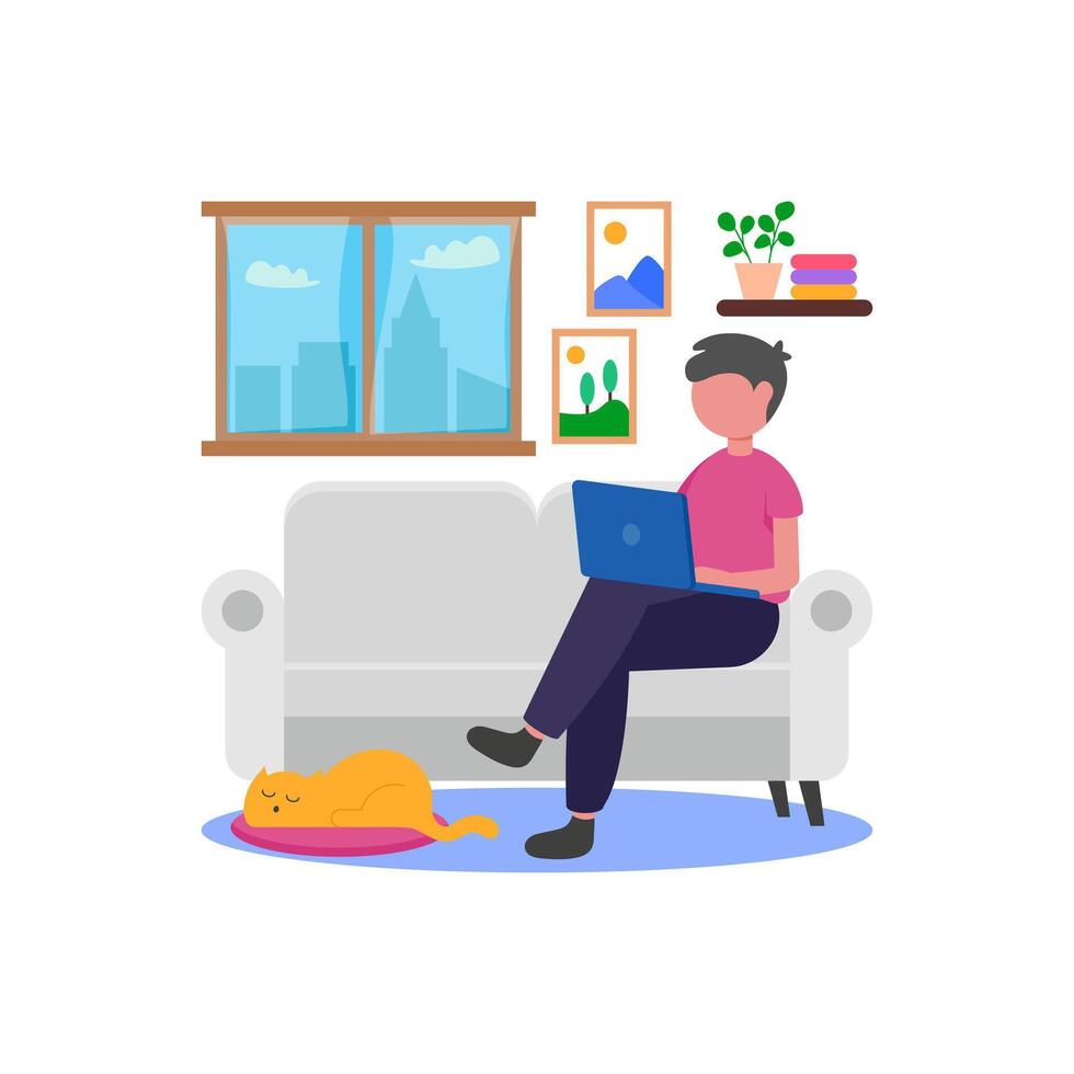 Comfortable Sofa Workspace Setup vector
