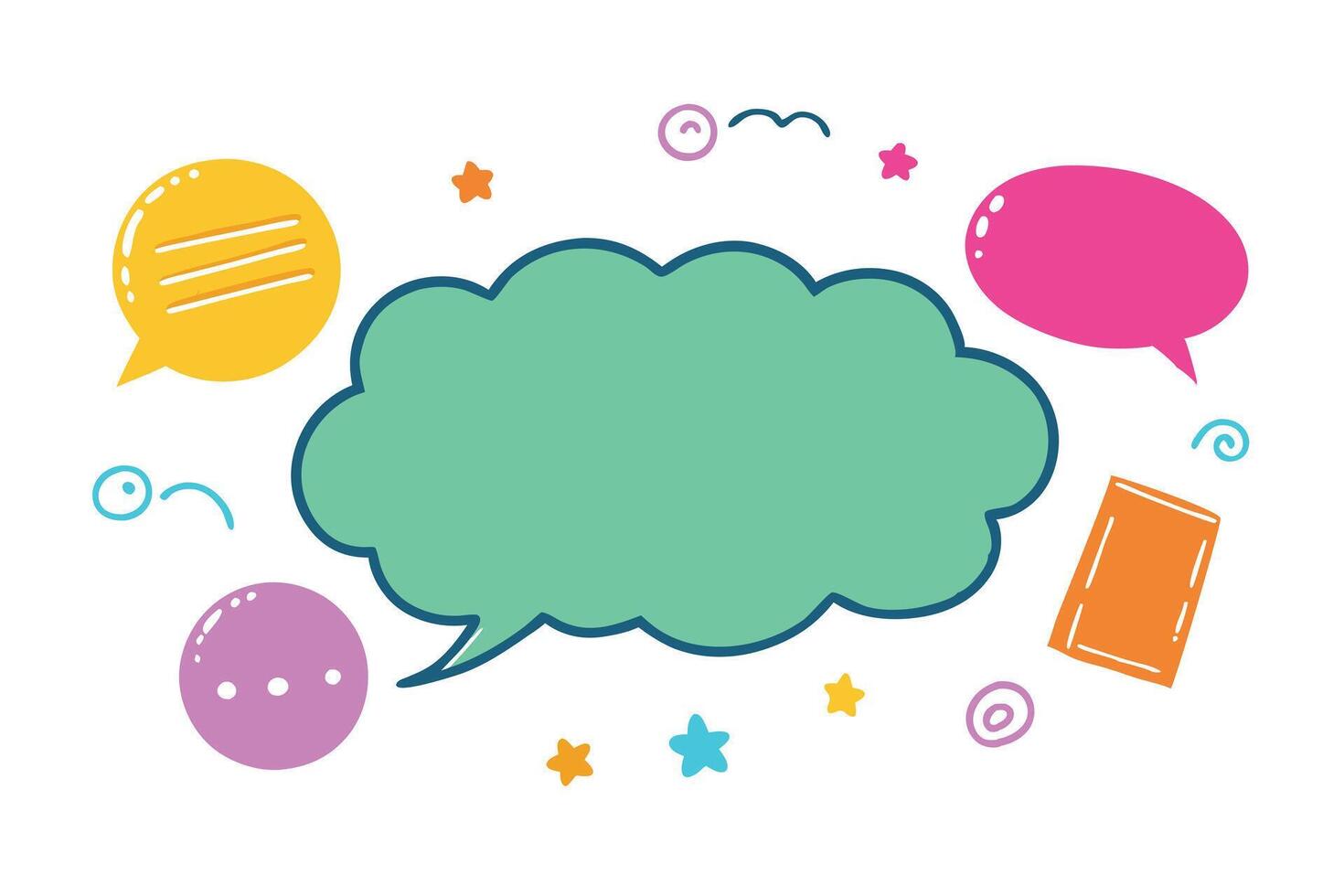 Colorful Speech Bubbles Cloud with Stars and Shapes on Transparent Background vector