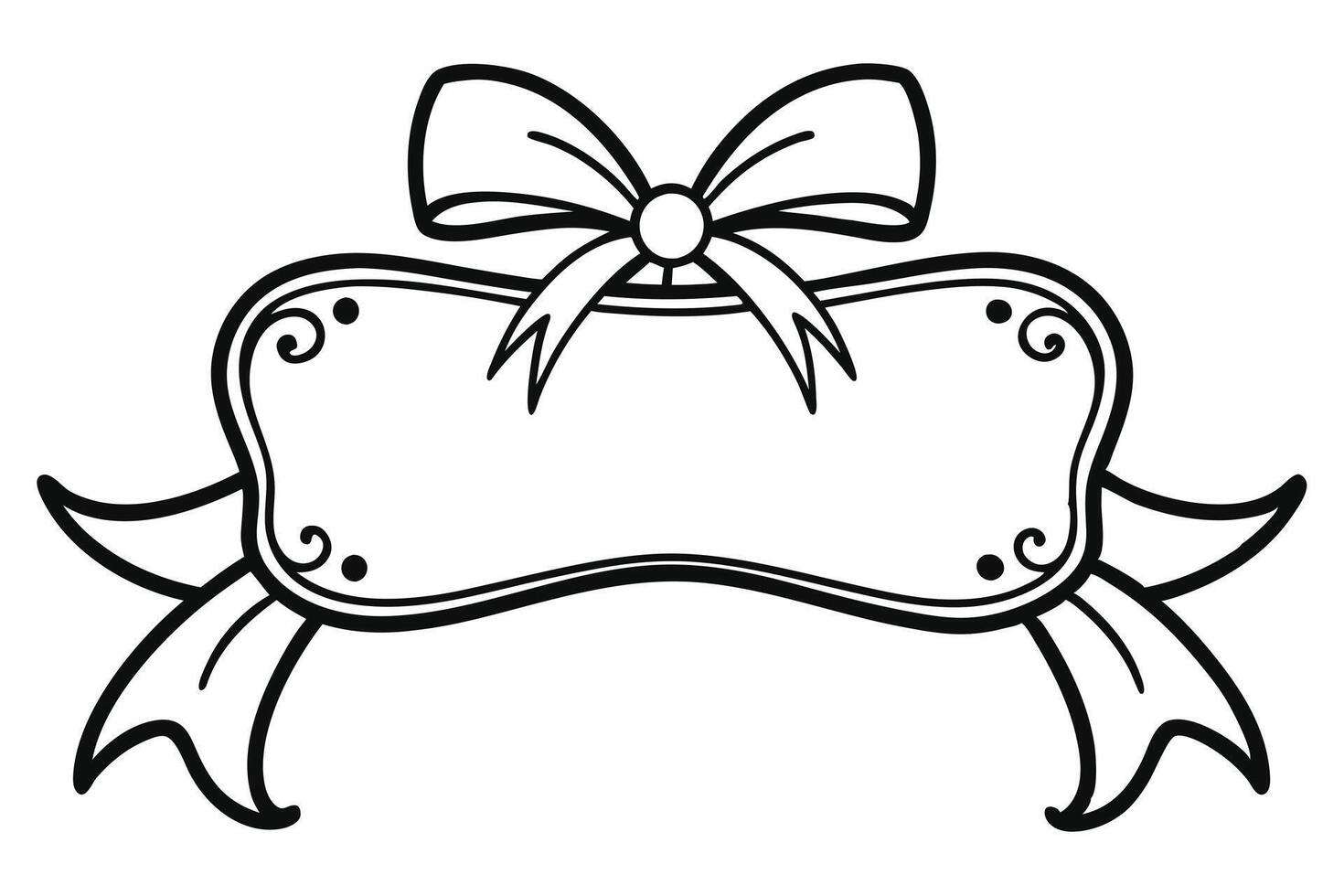 Elegant Ribbon Banner with Bow, Black Outline, Isolated on Transparent Background Design vector