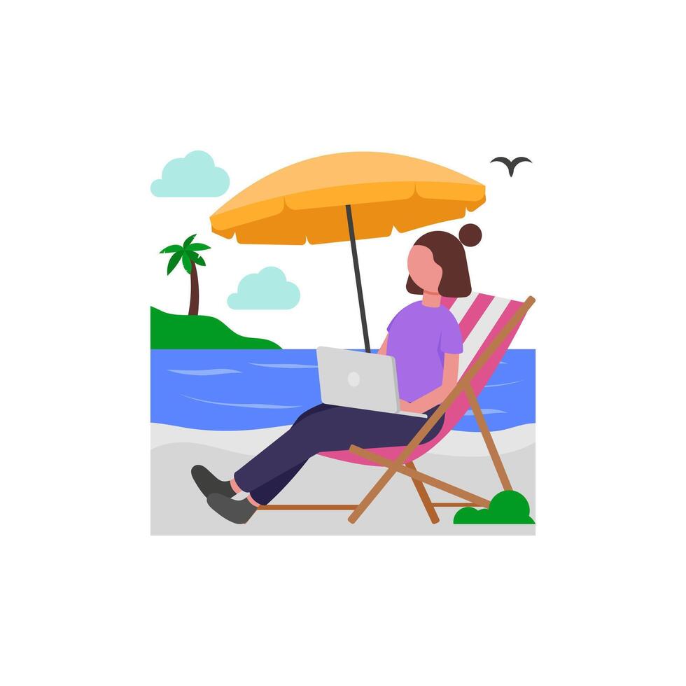 Oceanfront Remote Work Vacation vector