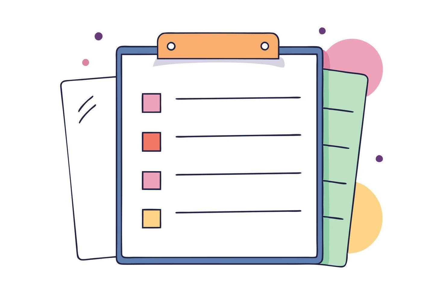 Stylish Clipboard with Colorful Checklist and Geometric Accents on White Background vector