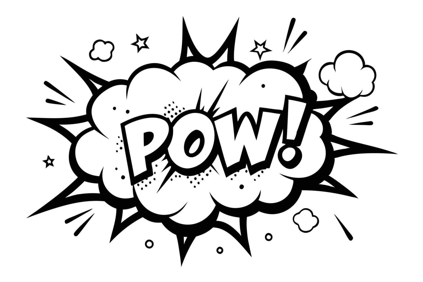 Comic Book Style Explosion With White Clouds and Black Outline Text POW vector