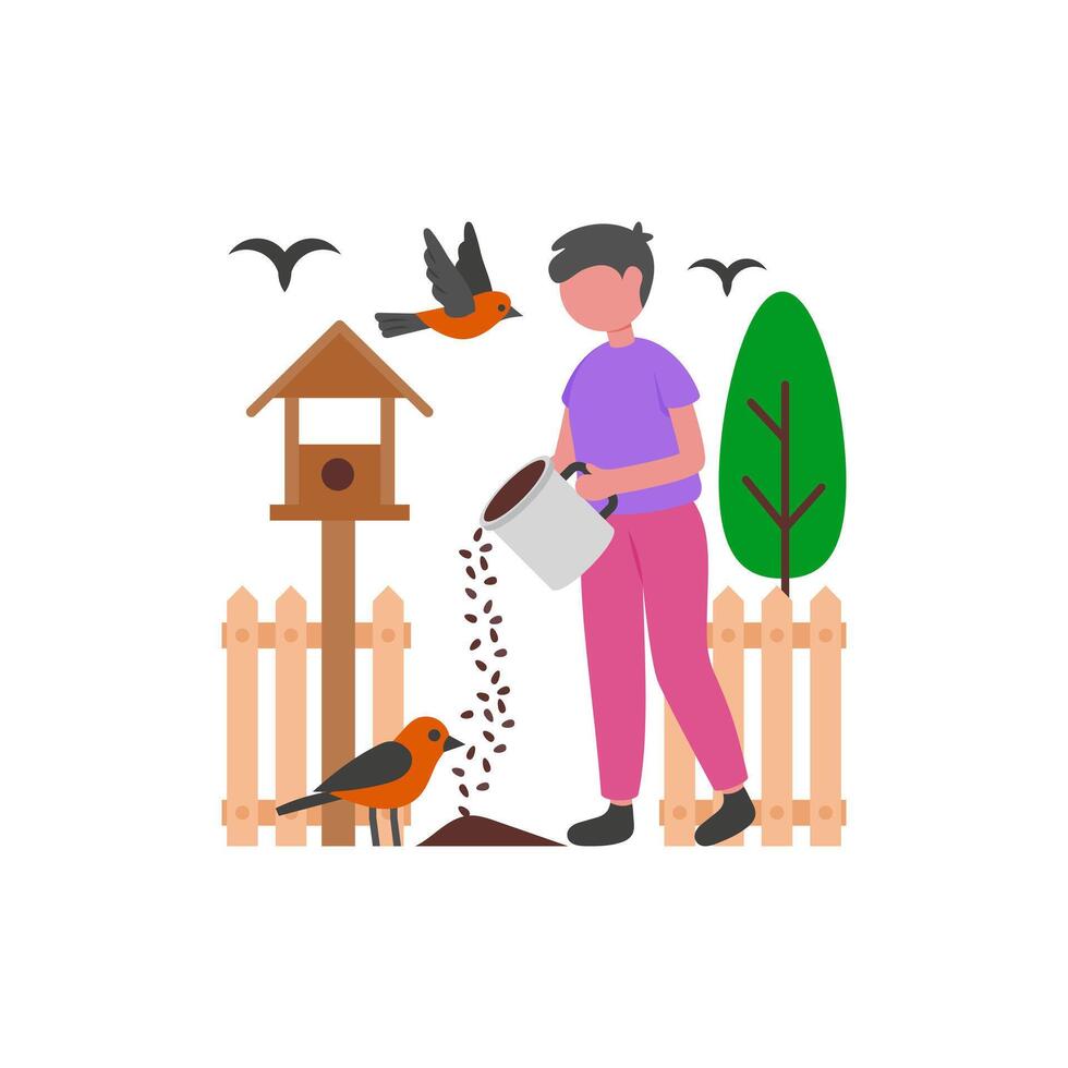 Backyard Bird Feeding Routine vector