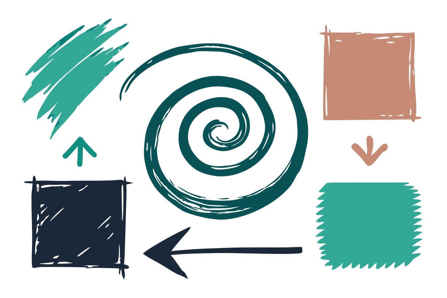 Geometric Shapes HandDrawn Arrows, Squiggles, and Squares on White Backdrop vector
