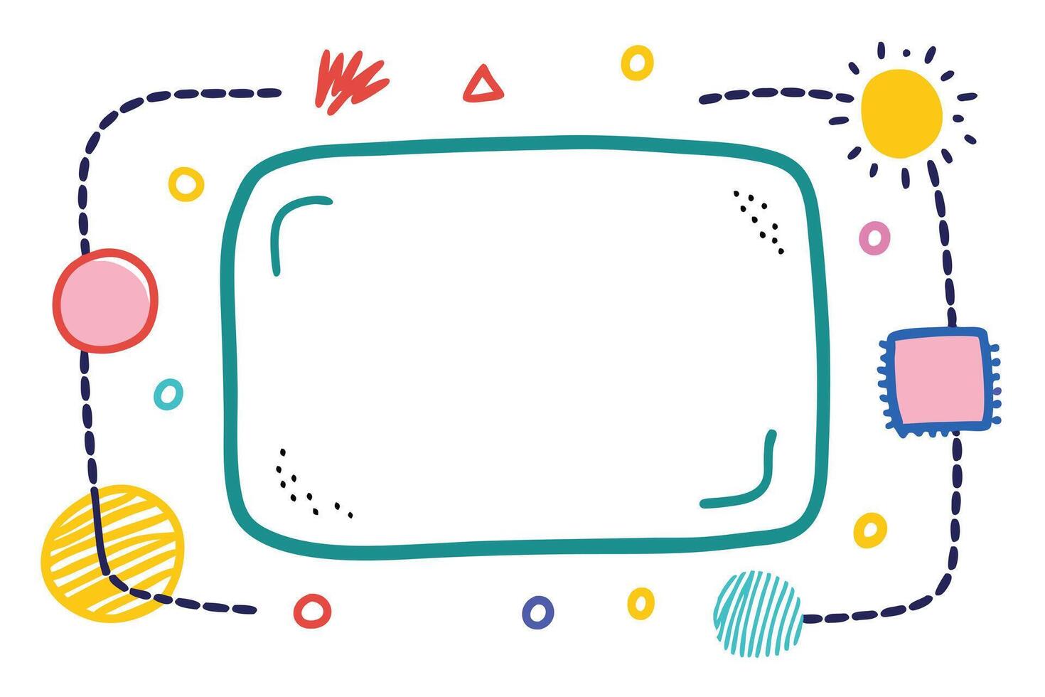 Abstract Background with Teal Rectangle, Circles, Lines, and Shapes on White vector