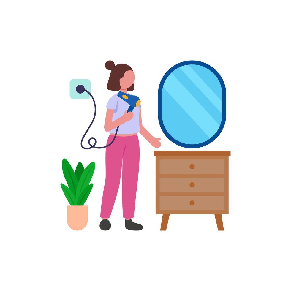 Morning Hair Drying Process vector