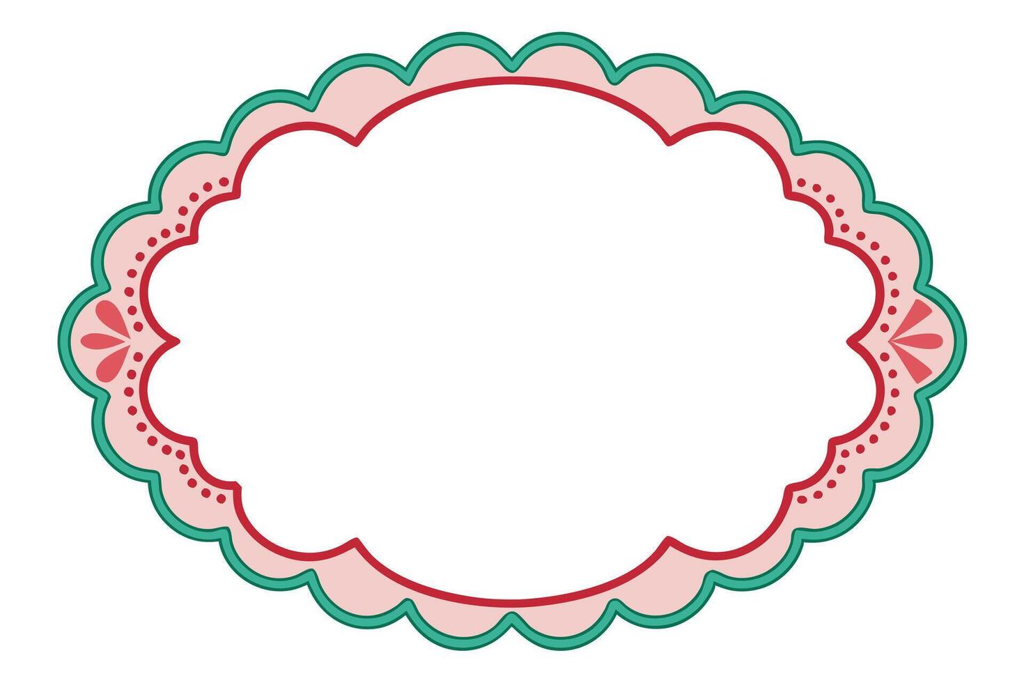 Ornamental Oval in Pink, Green and Red with Dots on Transparent Background vector