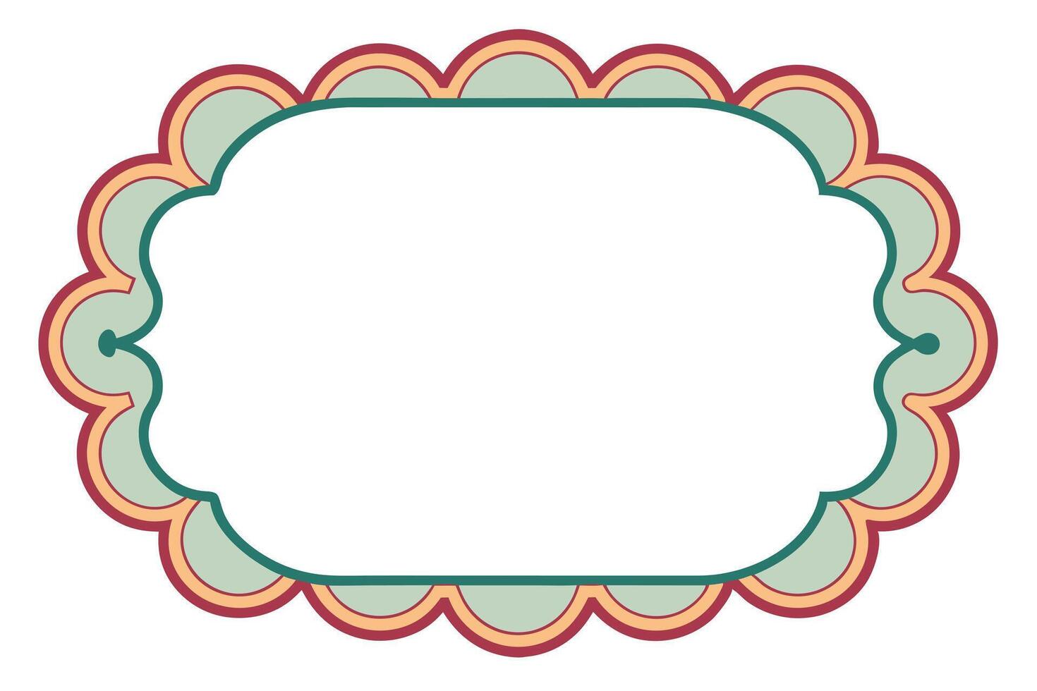 Retro Ornamental Border with Teal, Peach and Burgundy Layers on Transparent BG vector