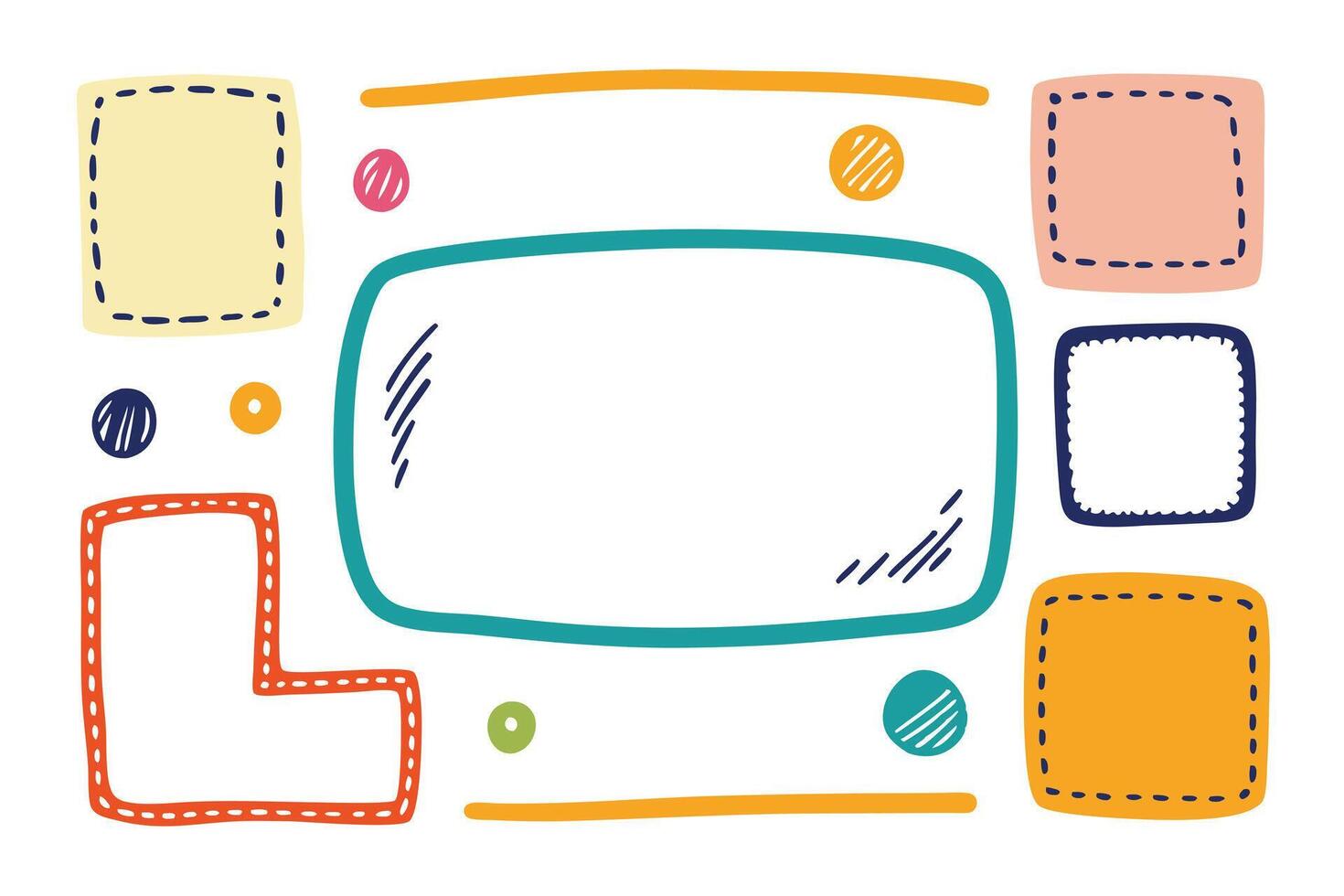 Bright HandDrawn Rectangles and Lines on White Background for Playful Design vector