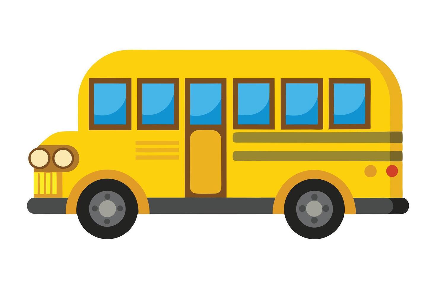 Cartoon School Bus with Flat Design and Yellow Body on White vector