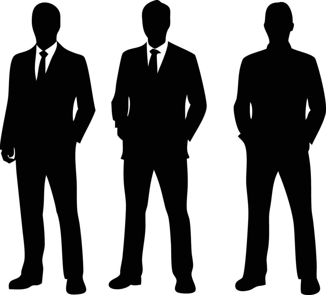 Three Standing Businessmen Silhouette in Suits with Hands in Pocket, Transparent Background vector