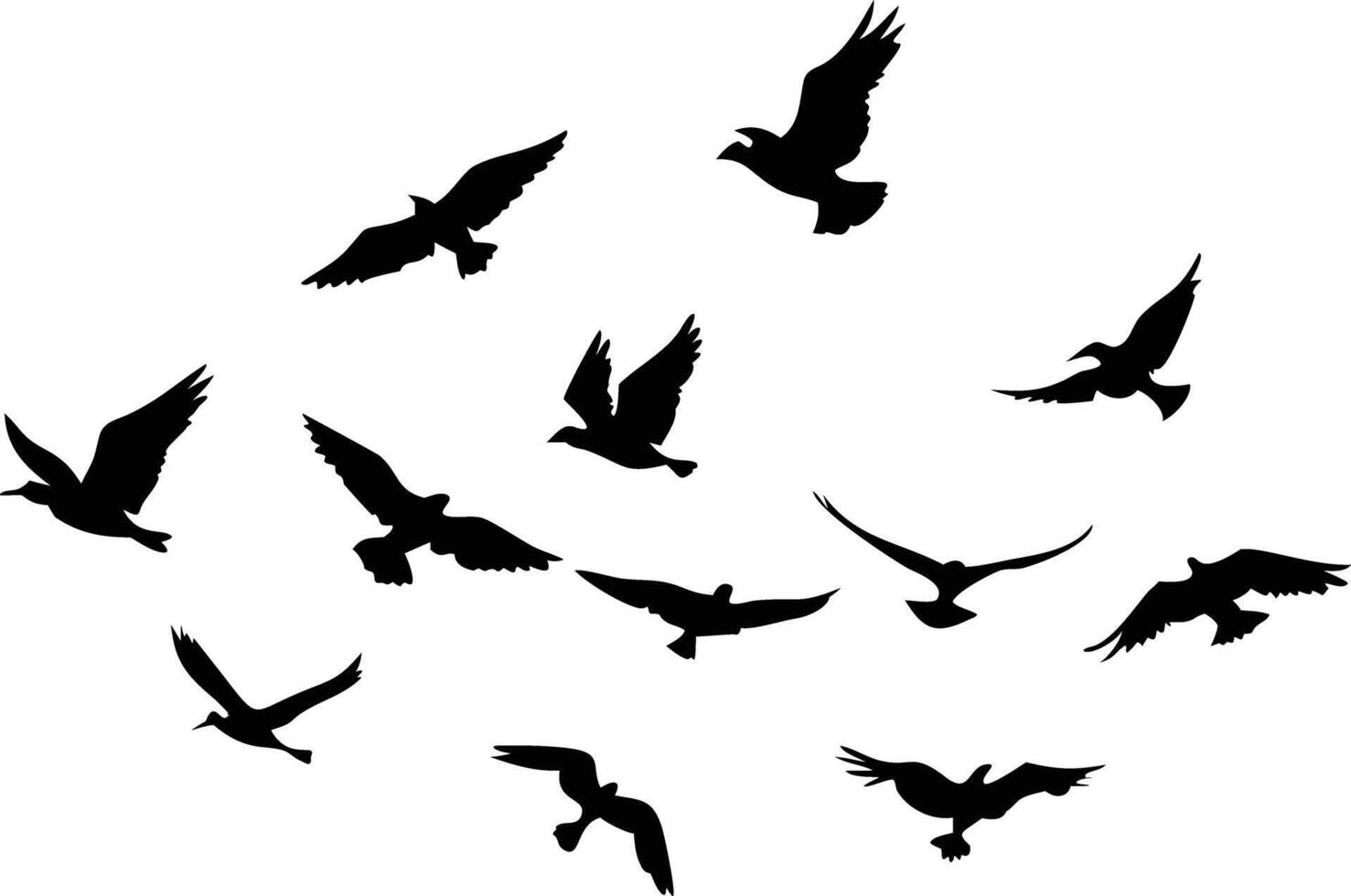Flying Birds Silhouette, Flock of Birds in Flight, Transparent Background, Black Silhouettes vector