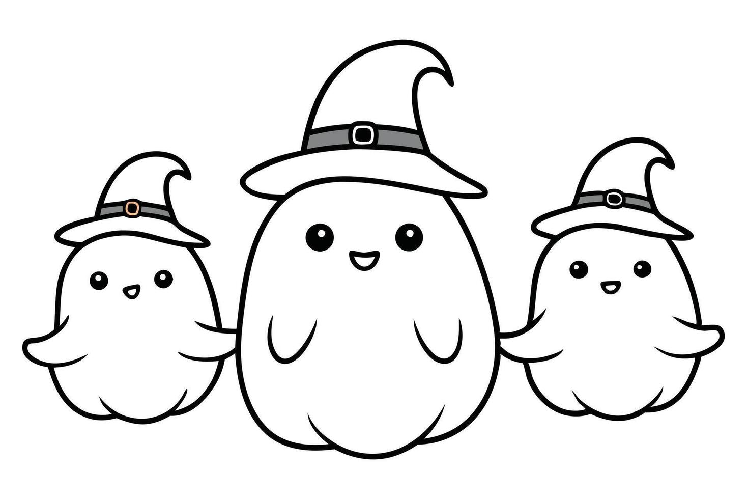 Three White Cartoon Ghosts Wearing Witch Hats on Transparent Background vector