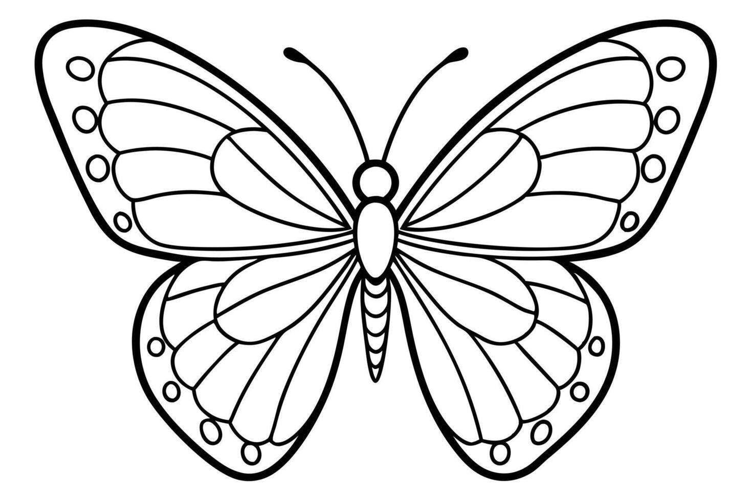 Elegant Butterfly Outline with Detailed Wing Patterns in Black and White vector
