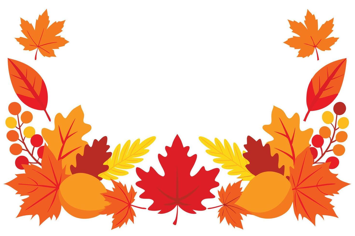 Autumn Border with Colorful Leaves and Berries on White Background vector