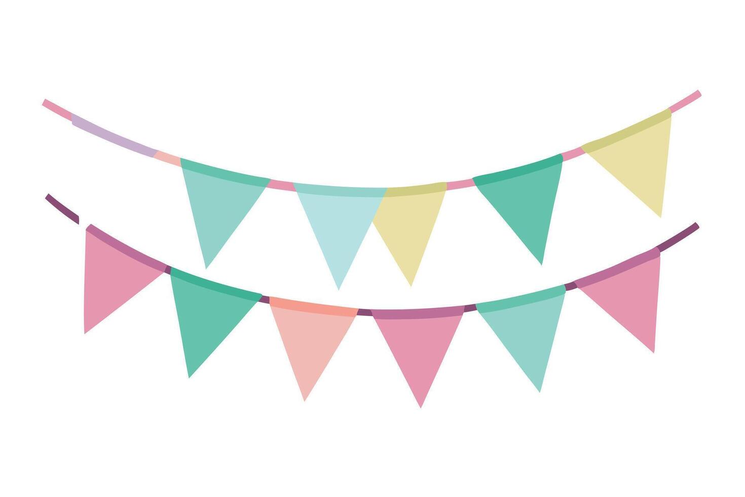 Two Pastel Triangle Bunting Banners Suspended on Strings with a White Background vector