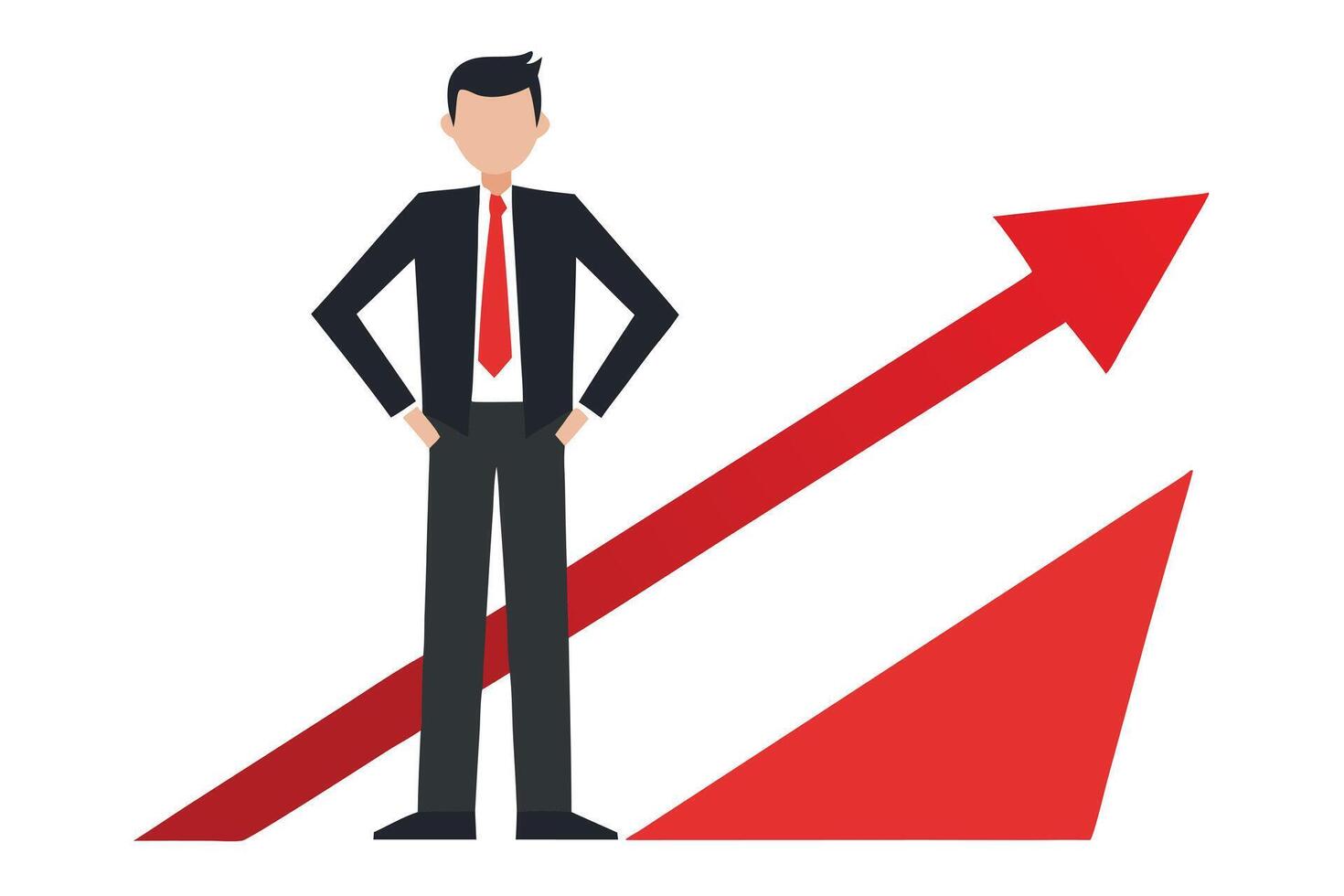 Confident Businessman With Hands on Hips Standing Near Red Arrows on White vector