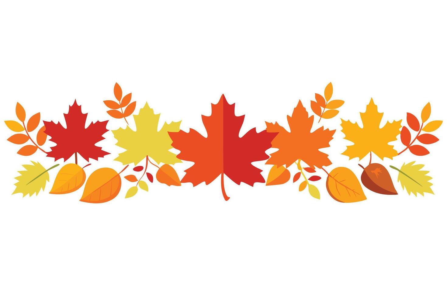 Colorful Maple and Autumn Leaves Border in Flat Style with White Background Design vector