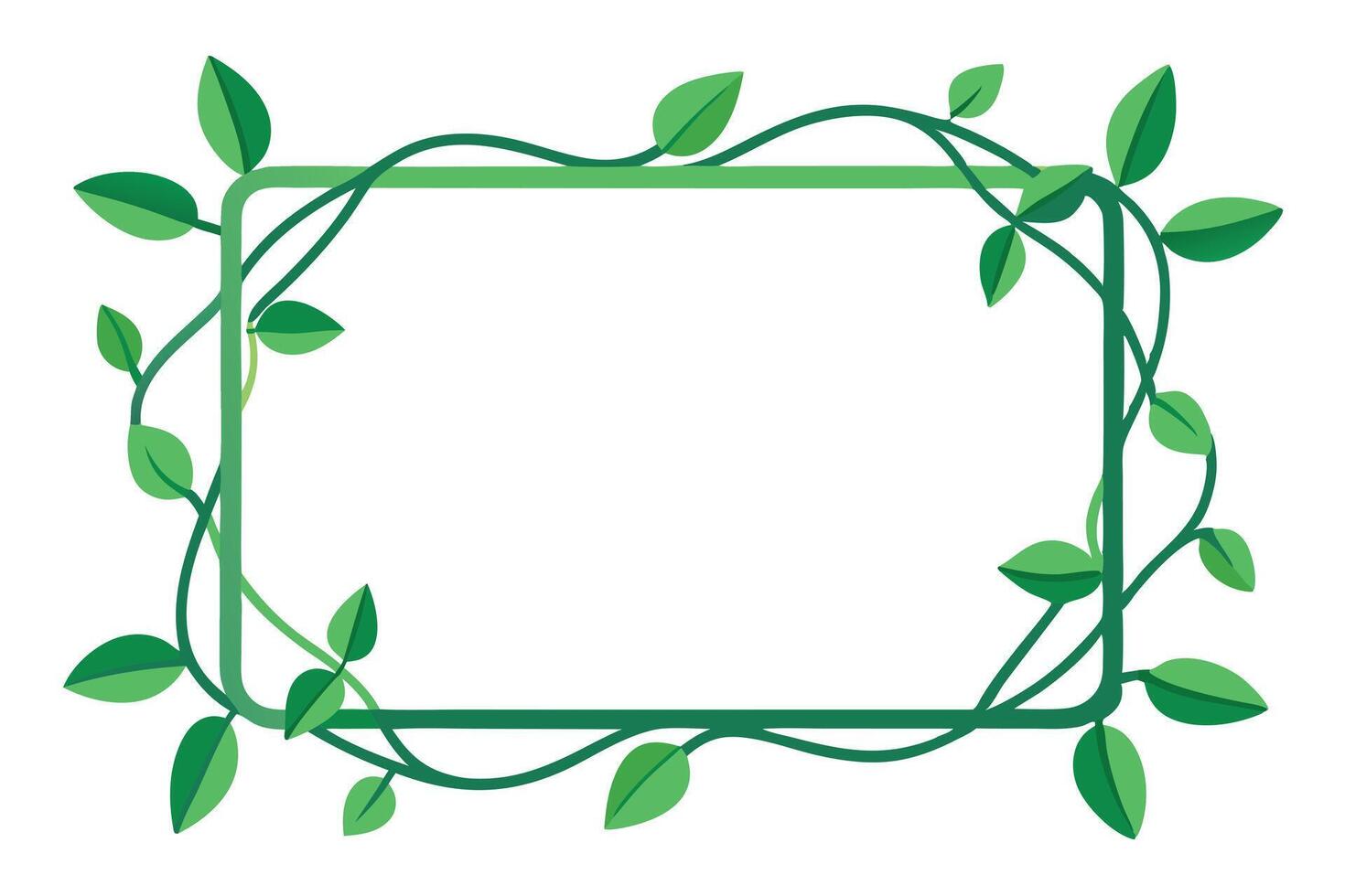 Green Border with Vines, and Leaves, Flat Design on White Background vector