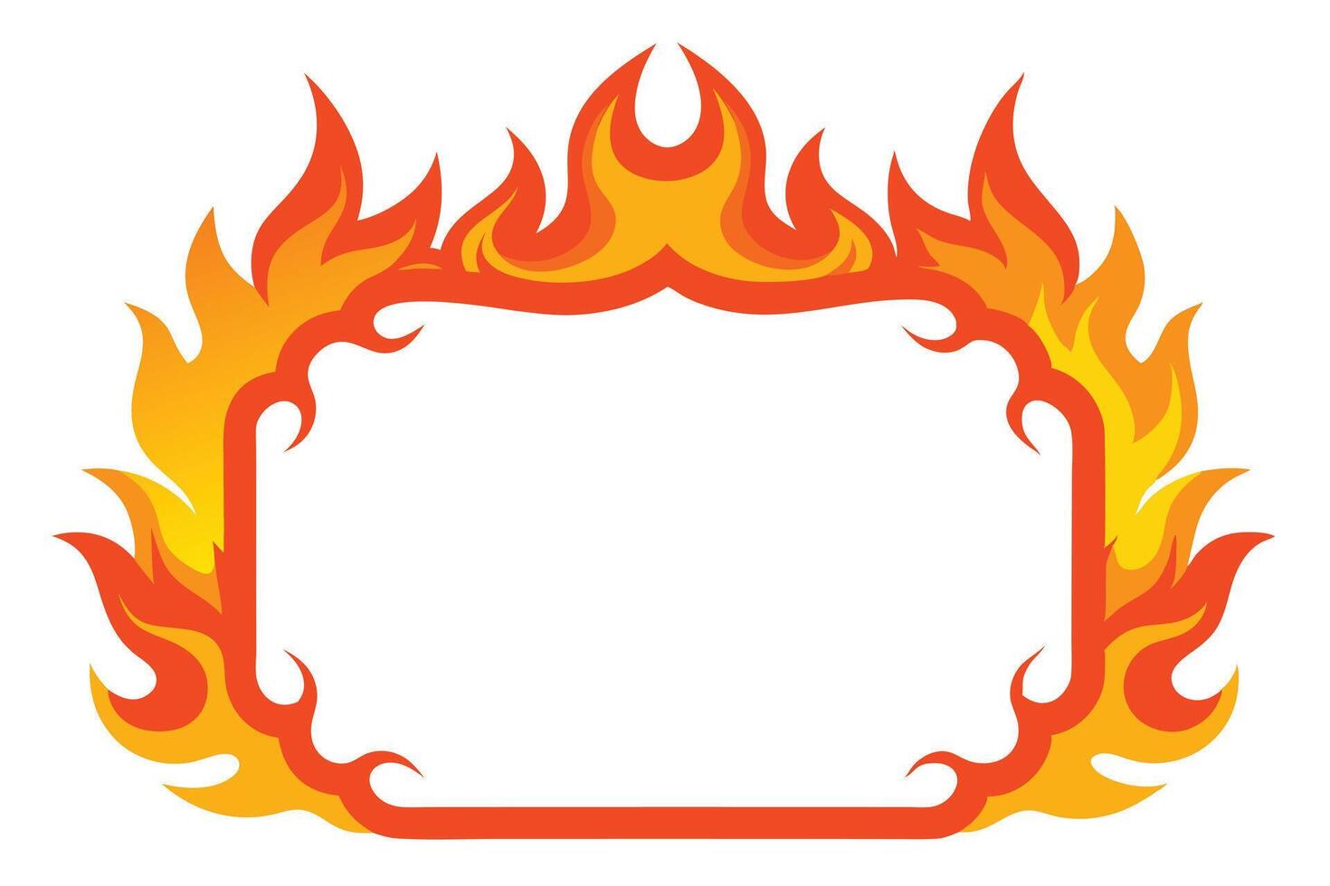 Fire Flames Border Frame, Fiery Orange and Yellow Isolated on White Background vector