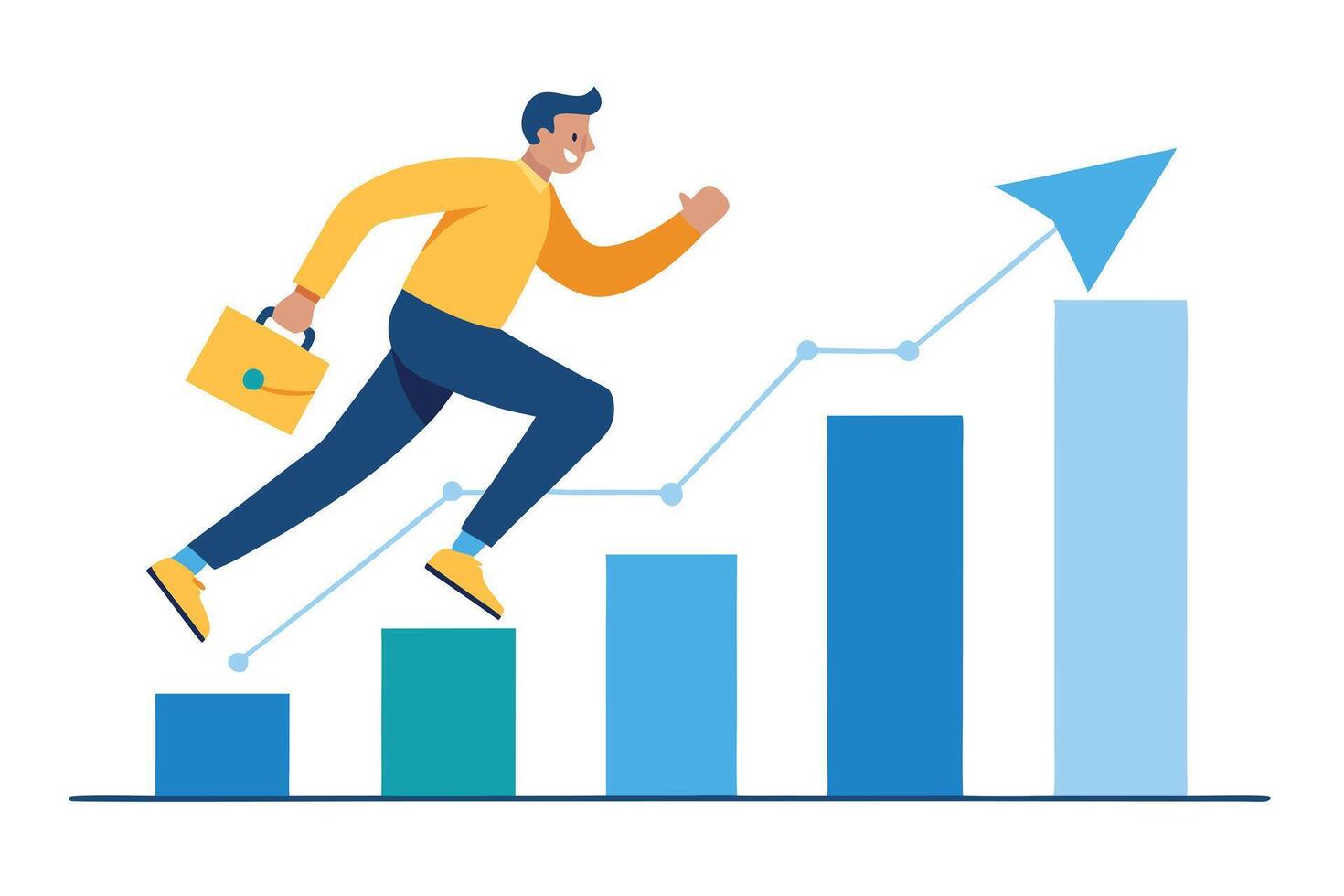 Agile Man Climbing Bar Graph with Briefcase on White Background vector