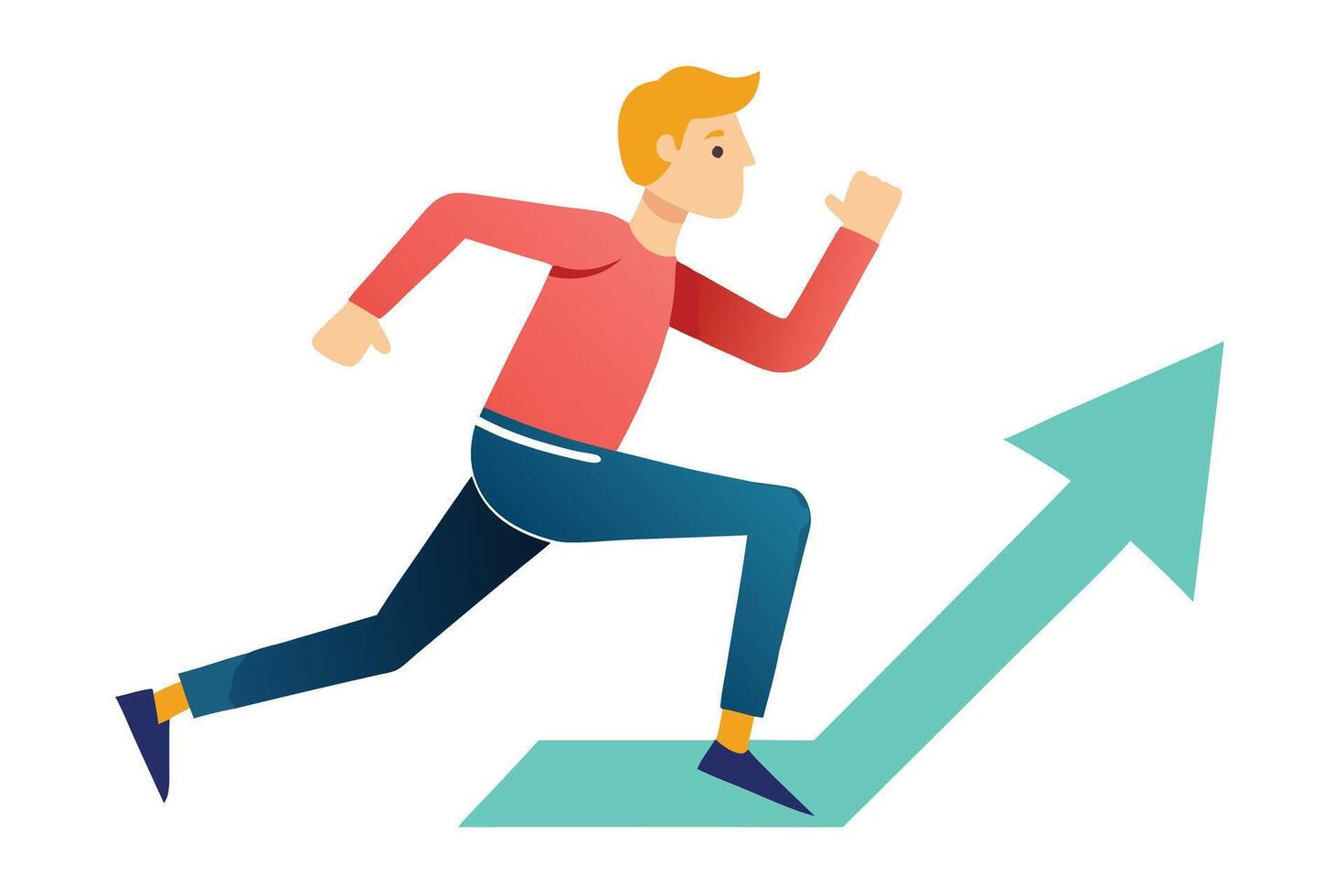 Caucasian Man Running On Arrow Going Upward Direction On Transparent Background vector