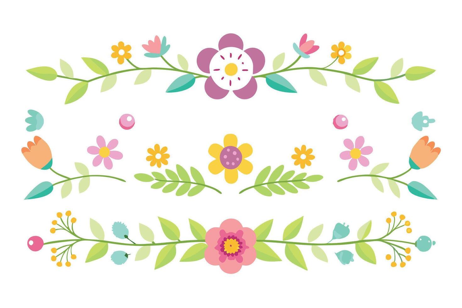 Floral with Pink, Yellow and Purple Flowers on White Background vector