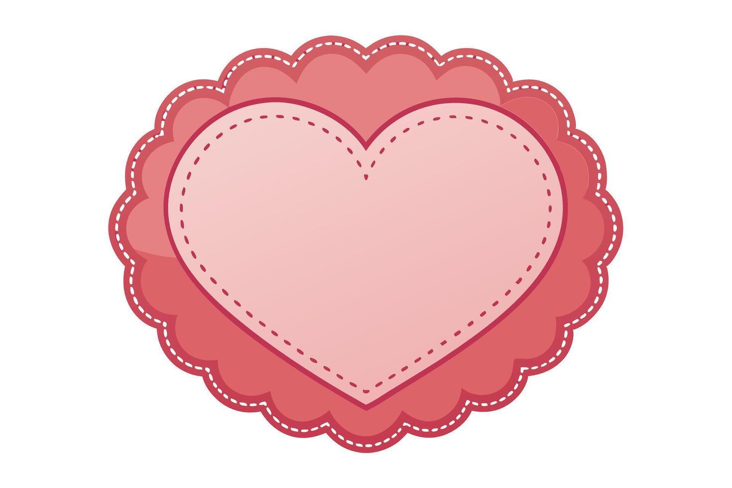 Pink Heart Frame, Stitched Edge with Scalloped Border on White Background vector