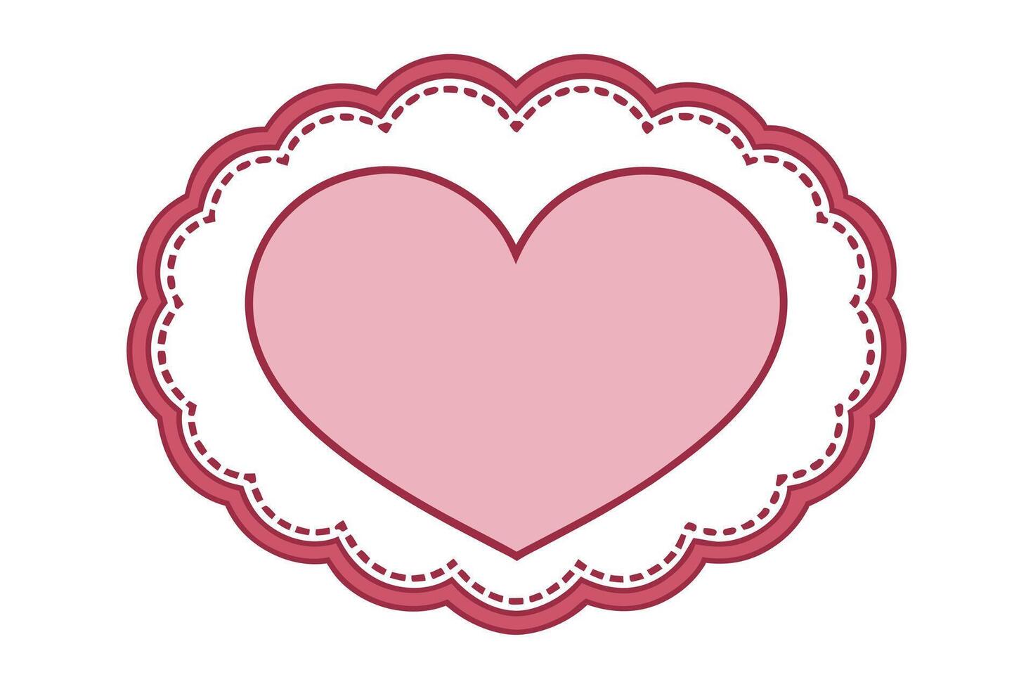 Pink Heart Shape with Scalloped Frame, Decorative Border on White Background vector