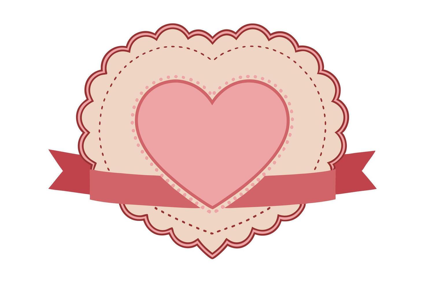 Scalloped Heart with Ribbon Accents on a White Isolated Background vector