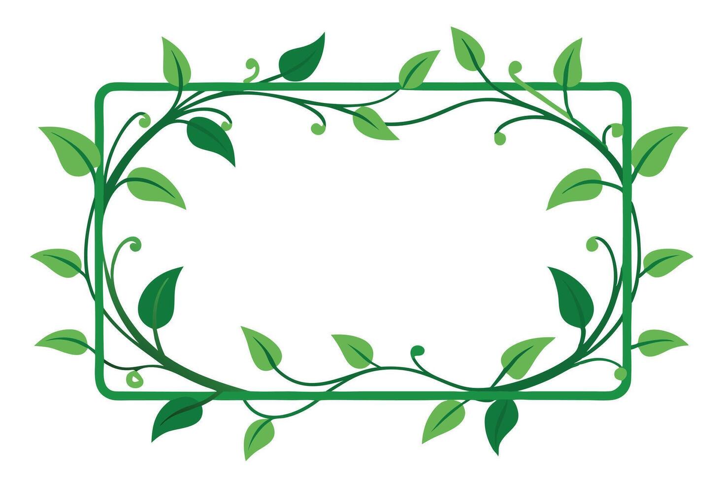 Green Foliage Frame, Rectangle Border with Branches and Leaves on White Background vector