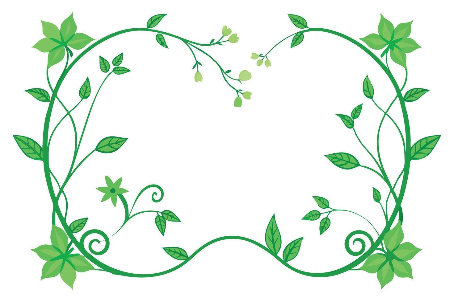 Decorative of green vines and leaves with floral accents on white background vector