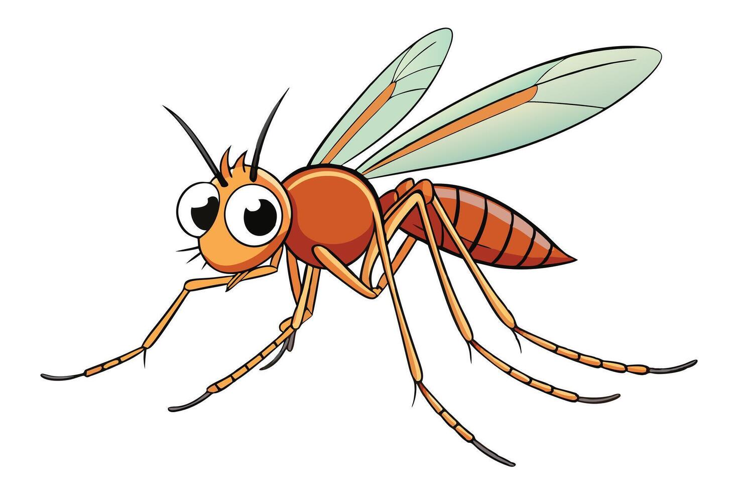 Orange Mosquito Cartoon Character on White Background with Detailed Wings vector
