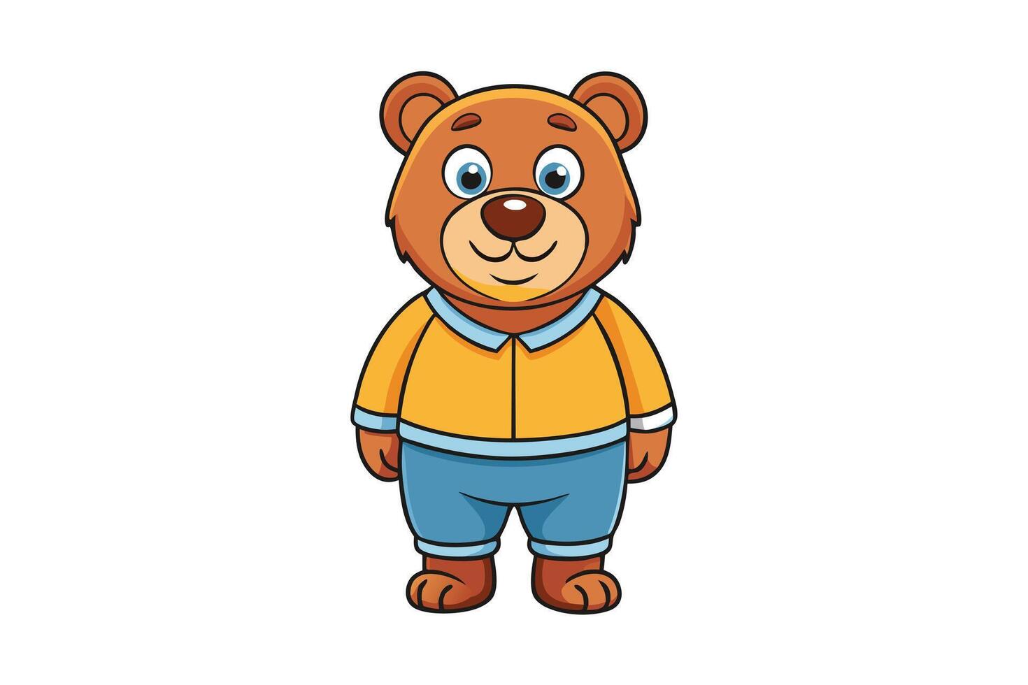Cartoon Bear in Casual Clothes with Blue Eyes on Transparent Background vector