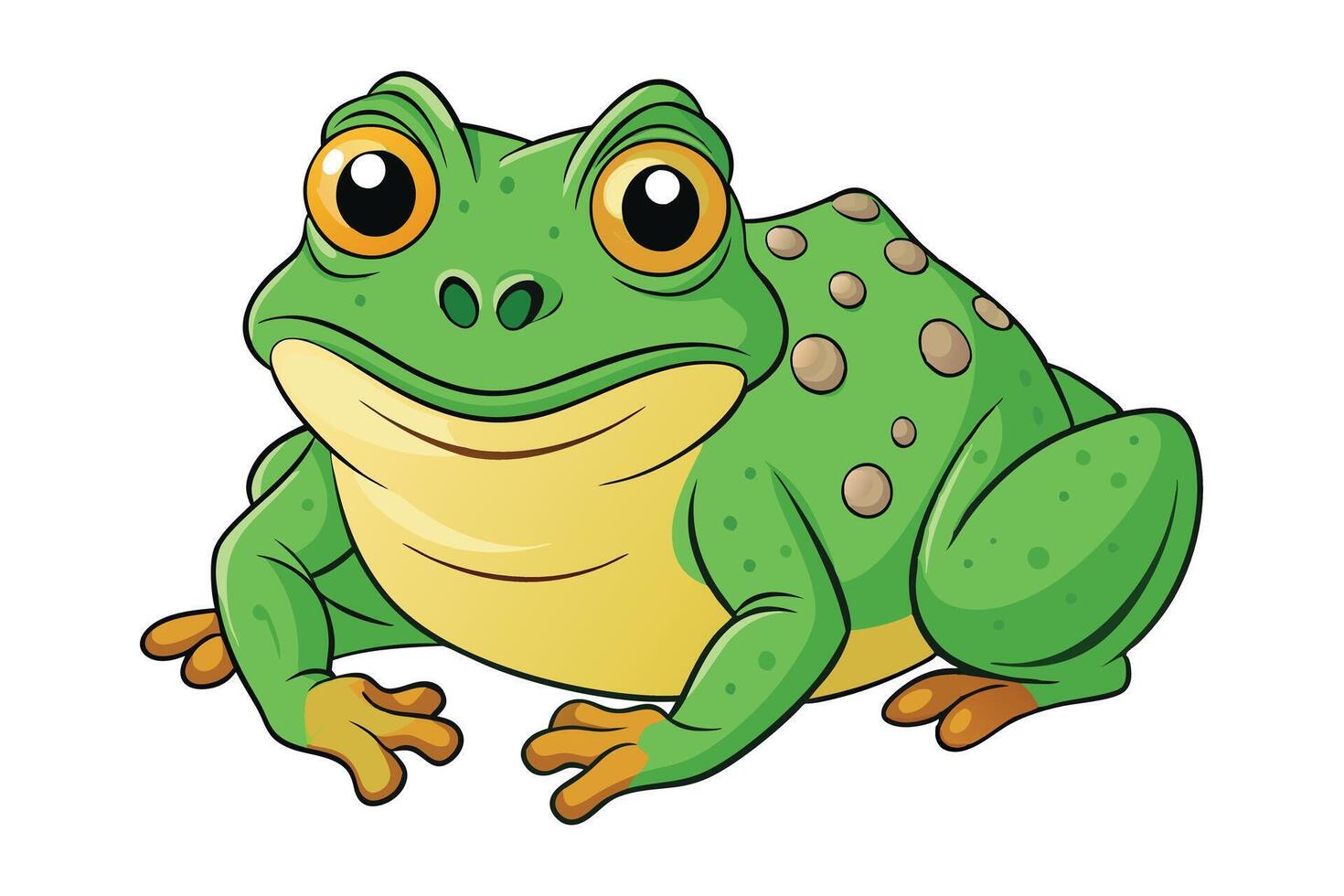 Cartoon Green Frog Character with Big Eyes and Spots Isolated on Transparent Background vector