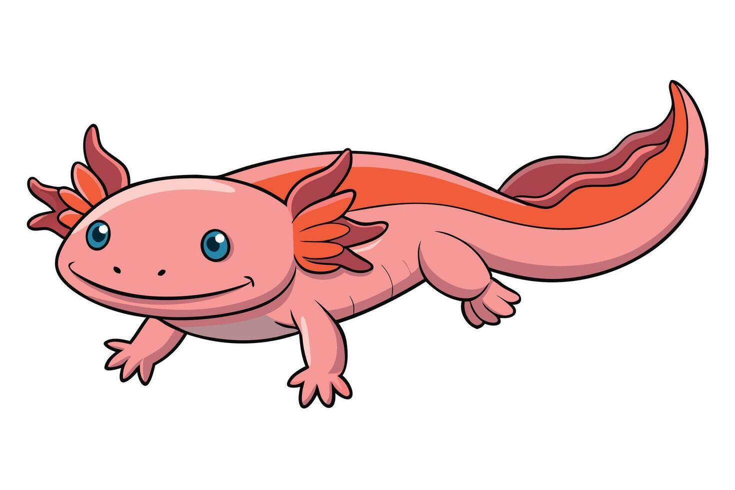Cartoonish Pink Axolotl with Blue Eyes on Transparent Background vector