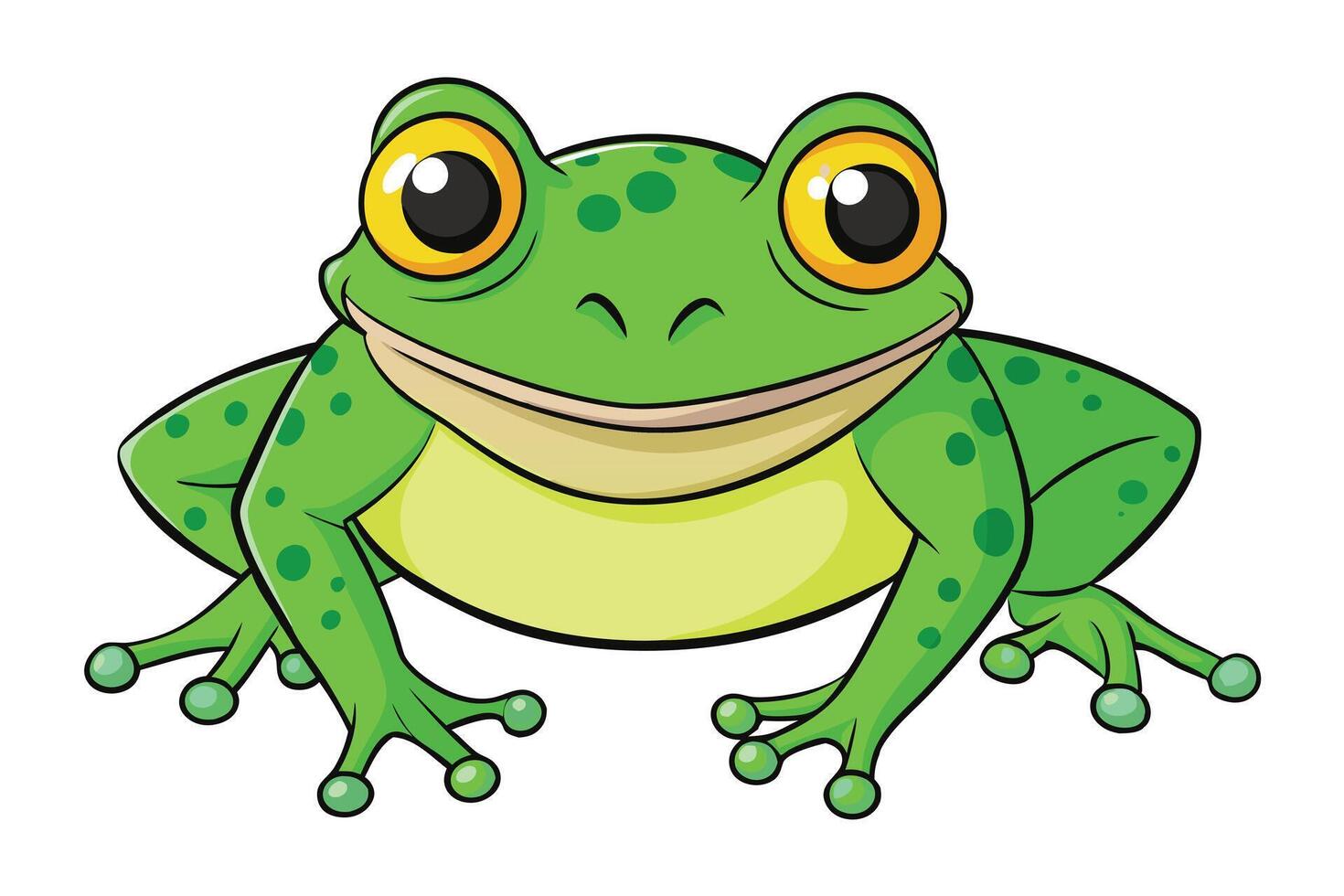 Cartoon Style Green Frog with Yellow Eyes and Transparent Background vector