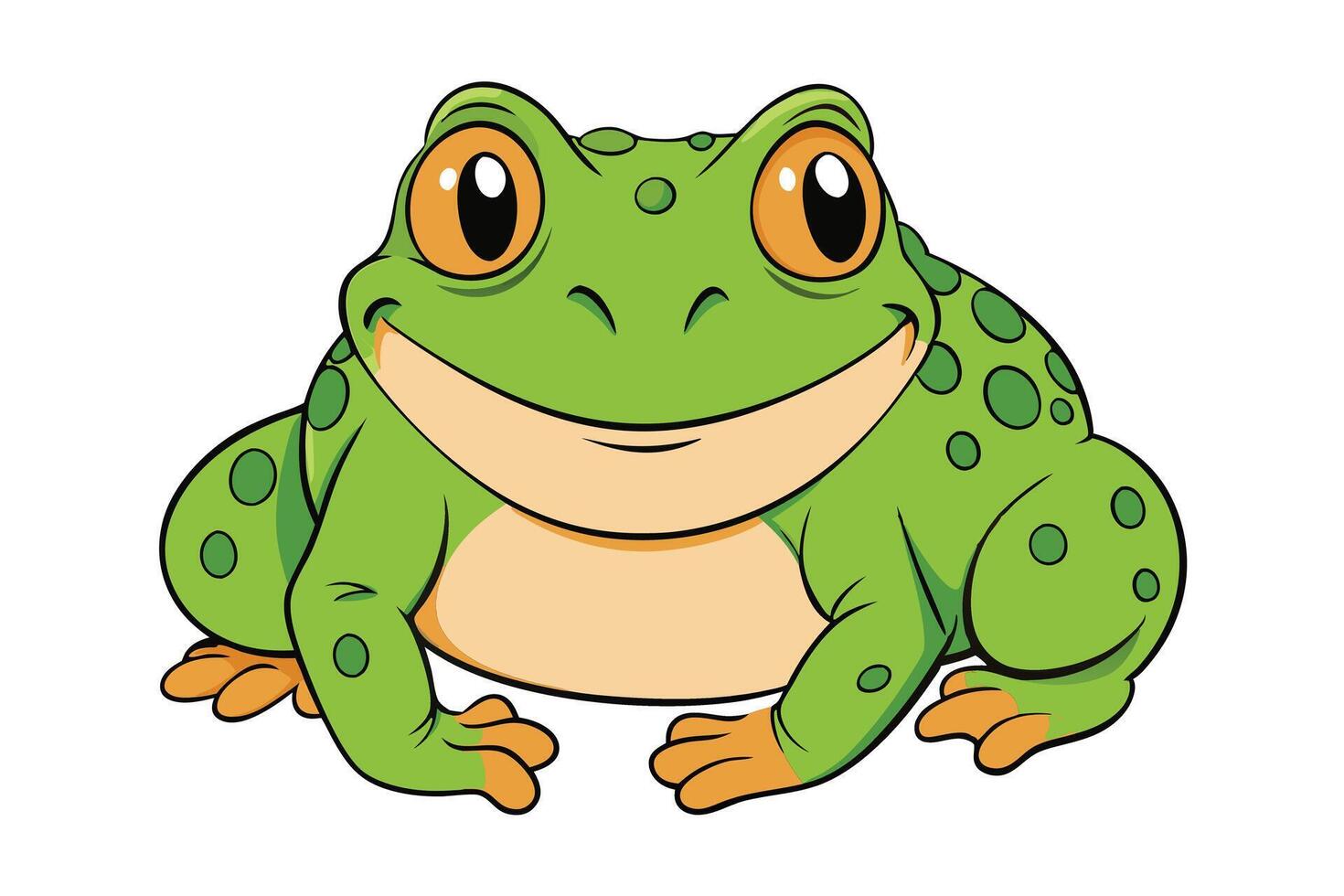 Charming Cartoon Frog with Big Eyes and Green Spots on Transparent Background vector