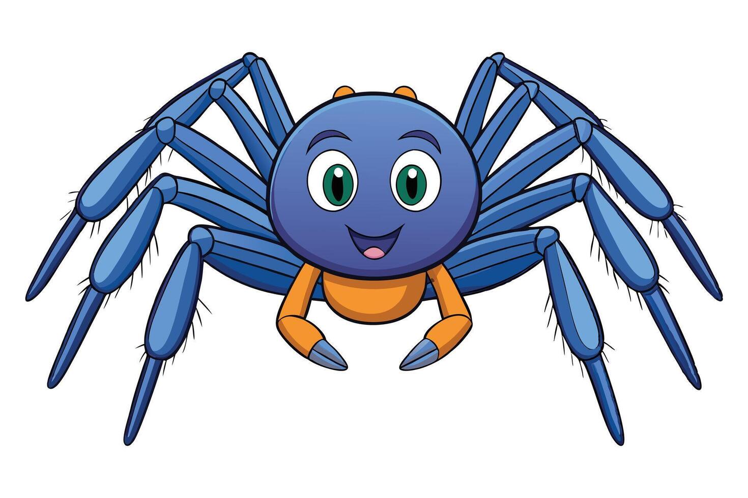 Cartoon Blue Spider Character Smiling with Big Green Eyes on White Background vector