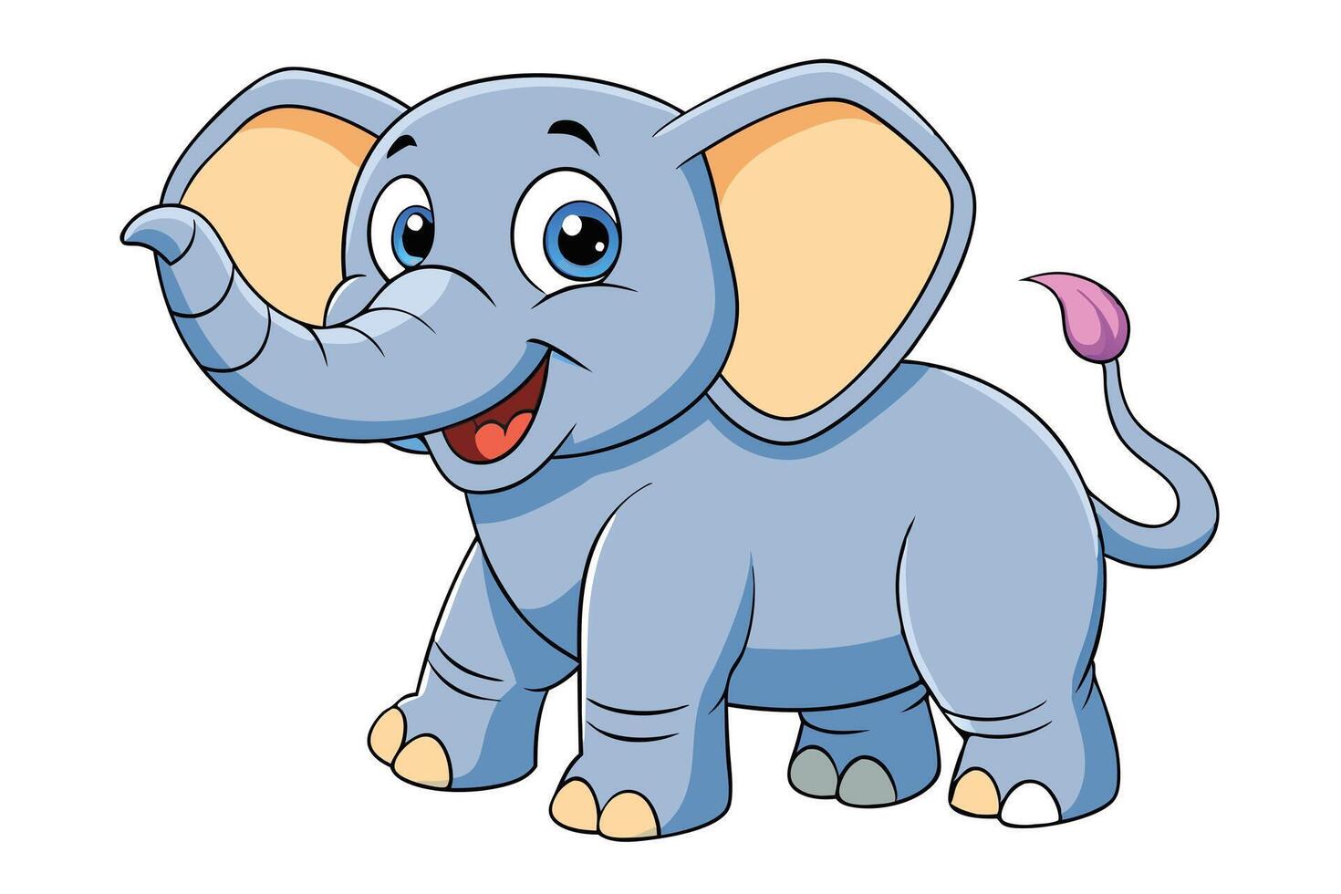 Cartoon Elephant Isolated, Cute Blue Elephant on White Background Design vector
