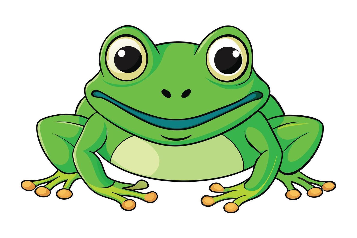 Cartoon Green Frog with Big Eyes, Smiling Mouth, Isolated on Transparent Background vector