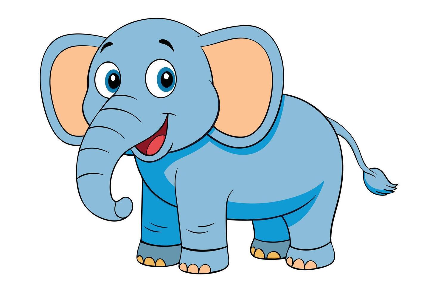 Cute Blue Baby Elephant Cartoon Character with Happy Expression on White Background vector