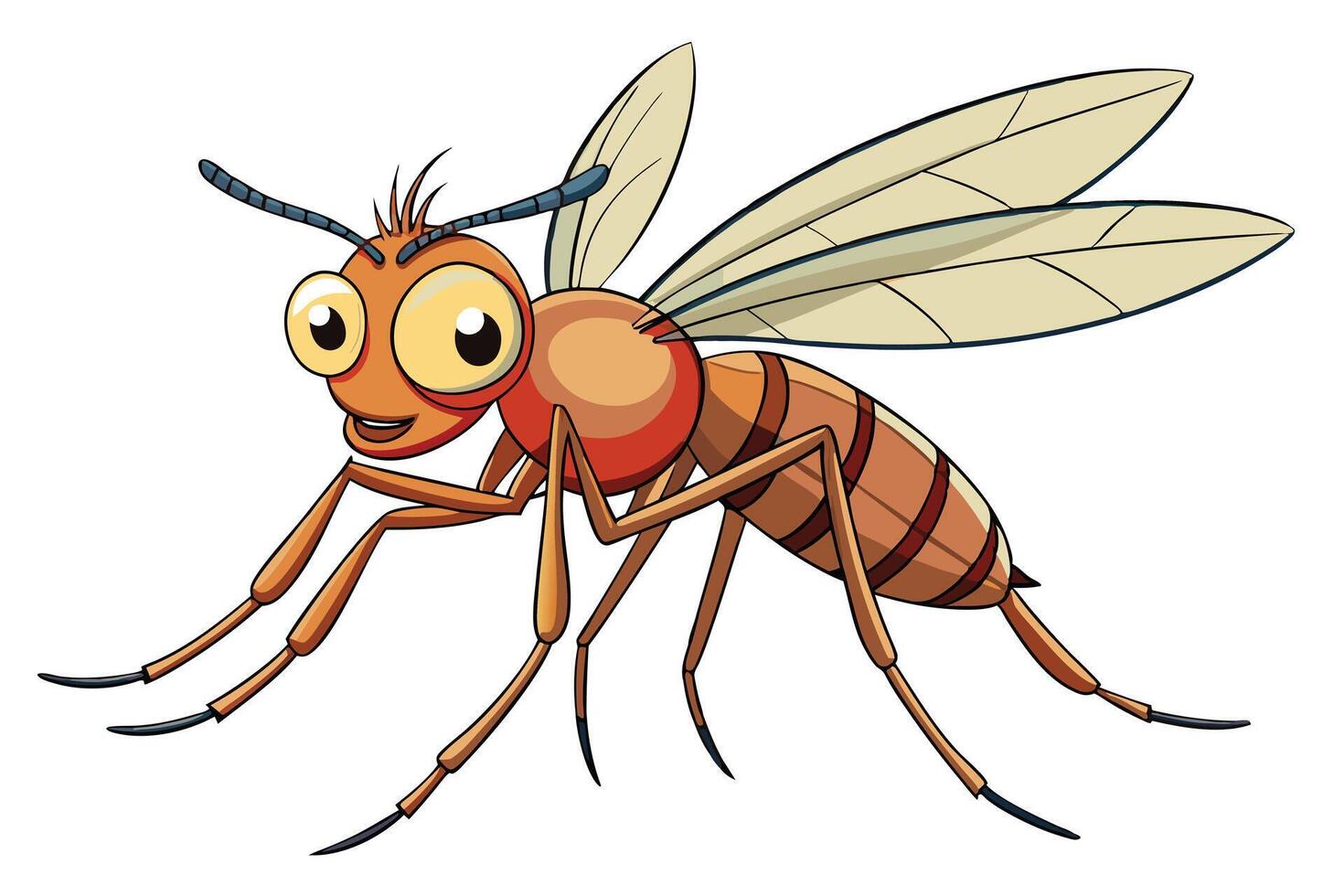 Cartoon Style Smiling Mosquito With Wings on White Background vector