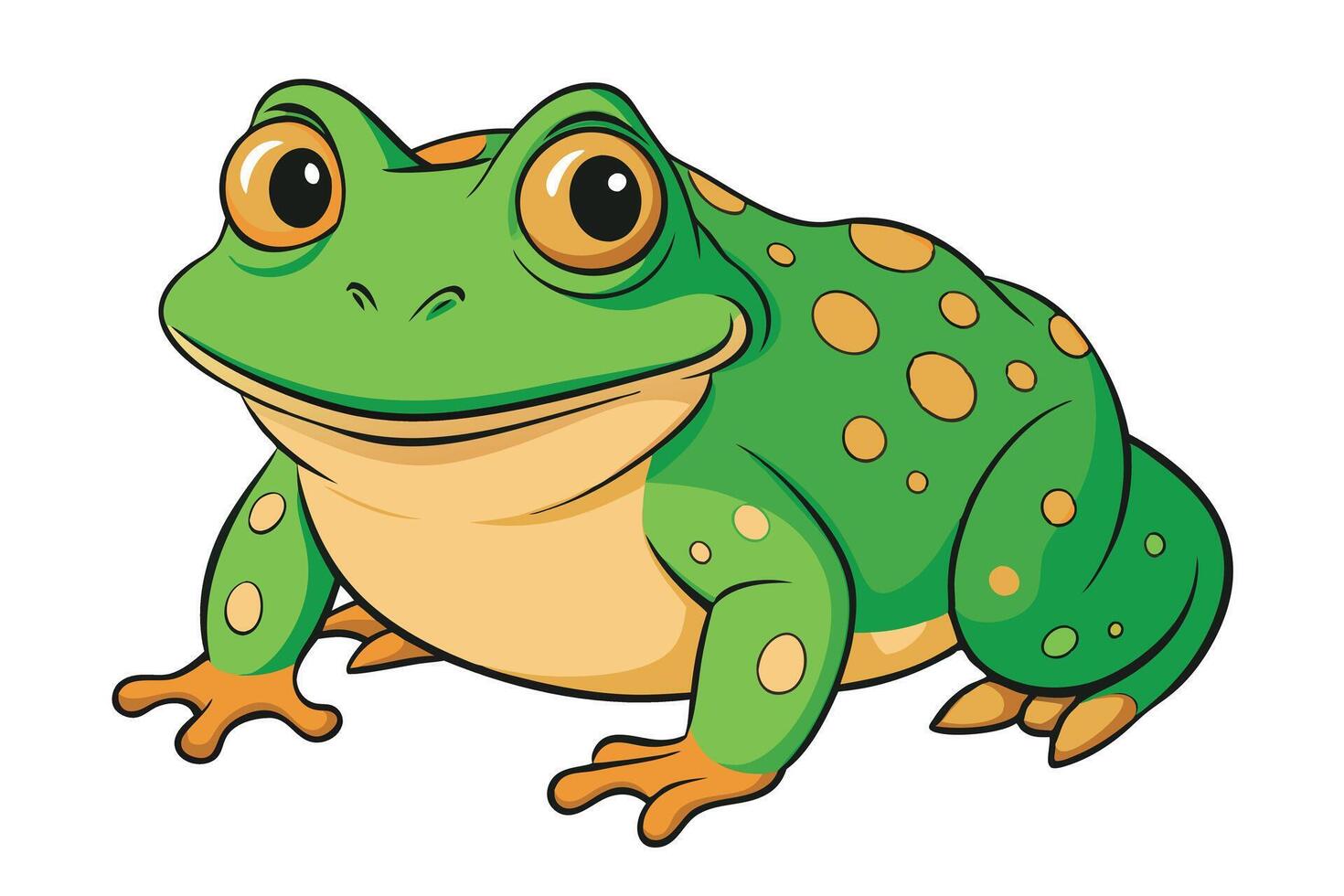 Cartoon Green Spotted Frog Sitting Isolated on Transparent Background vector