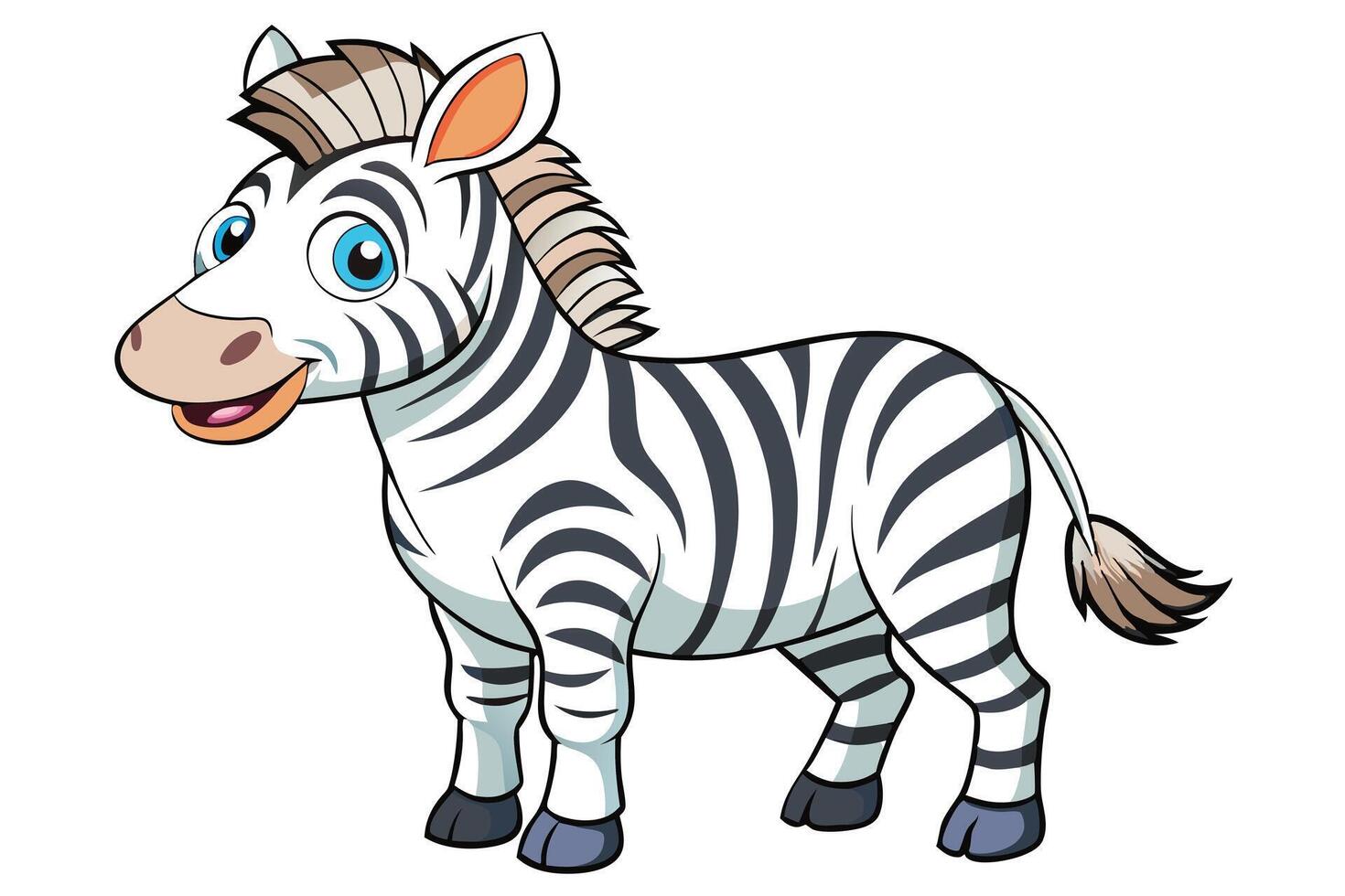 Cute Zebra Cartoon with Stripes on White Fur Isolated on Transparent Backdrop vector